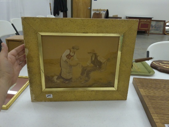 1800s art, framed image of farmer and his wife by julien dupre 1862 14x17