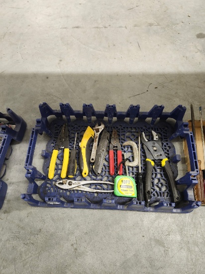 tool lot, box cutters, clamps, and more