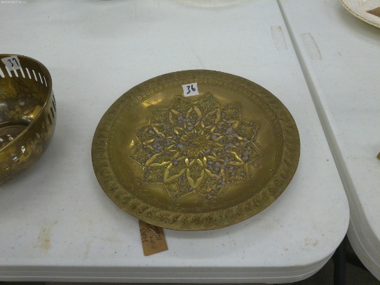 brass plate, marked middle eastern plate 9.5in across