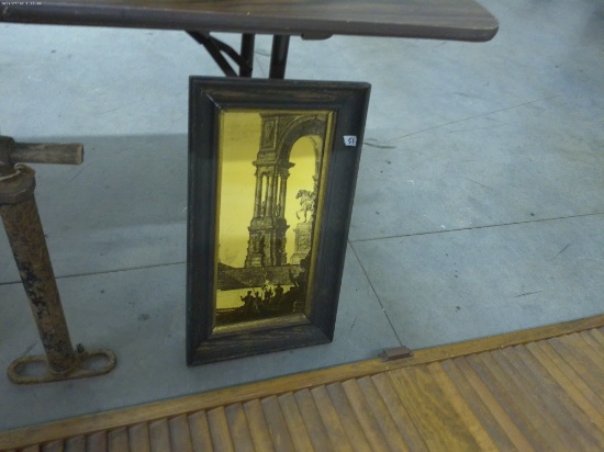 vintage resin coated art, greco roman style image framed 23in tall and 12.5in wide