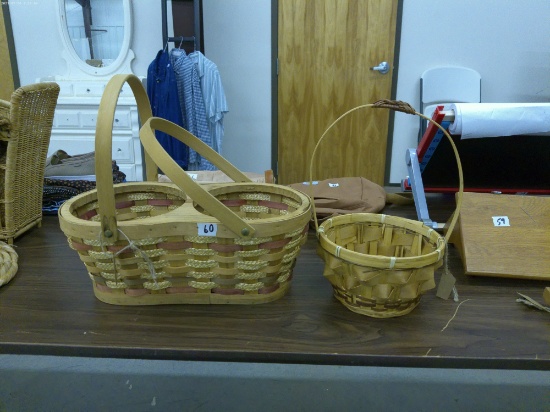 vintage baskets, vintage spokes and weave basket and a double planter basket both handmade