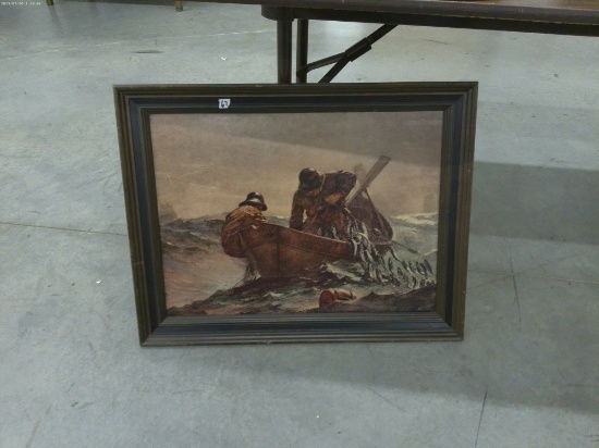 vintage print, image of fishermen 22x28