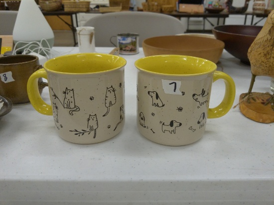 oversized designer coffee mugs, set of two matching mugs one with dogs and one with cats by amorarc