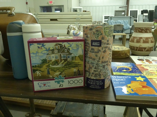 puzzles, two in nice shape both are 1,000 pc vintage pairs map and classic painting series