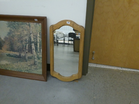 mirror, vintage wood frame wall mirror 25in tall and 13in wide