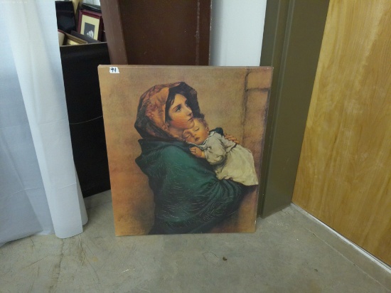 art, vintage painting of a mother and child 20x24