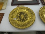 vintage brass wall plate, made in england with fruit design 12in across