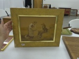 1800s art, framed image of farmer and his wife by julien dupre 1862 14x17