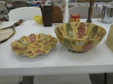 chinese fruit bowl and platter set, hand painted bowl is 10in across