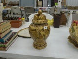 chinese urn/ginger jar, hand painted with original lid 12in tall