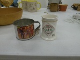 western decor, ceramic tabasco pin holder and a vintage bonanza tin cup