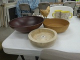 wood serving bowls, lot of 3 largest is 4in tall and 12in across