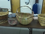 vintage buttock baskets, both handmade large basket is 12in across and 6in deep