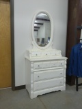 vanity dresser, all wood with oval mirror has six drawers total 36in wide and 76in tall