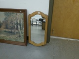 mirror, vintage wood frame wall mirror 25in tall and 13in wide