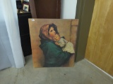 art, vintage painting of a mother and child 20x24