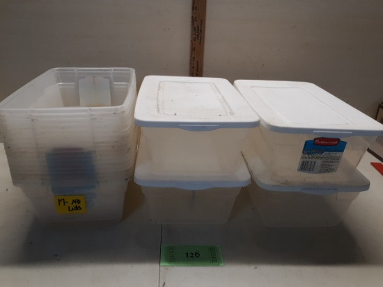 Rubbermaid Shoe Box, 21 boxes, 17 no lids