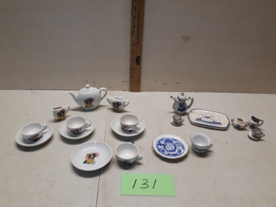 Miniature Tea Sets, 1970's Girl w/ Hat, Dollywood Cup and Saucer, Holland Set