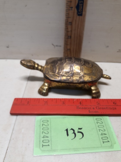 Vintage Brass Turtle Trinket Dish w/hinged lid