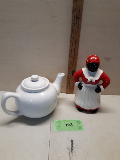 Crown Stoneware Tea Pot, Aunt Jemima Spoon Rest