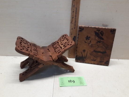 Wooden  Bible Stand, 1955 Wooden Engraved Girl