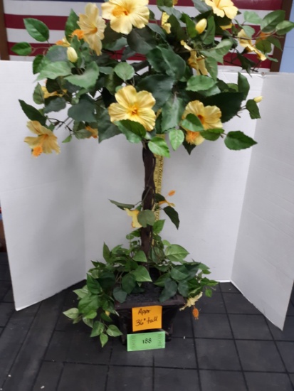 Artificial Hibiscus tree with Golden Pothos, 36" tall