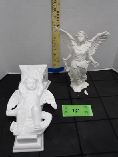 Ceramic Bisque Angle Figure (Wing Broke), Ceramic Winged Cherub Wall Décor