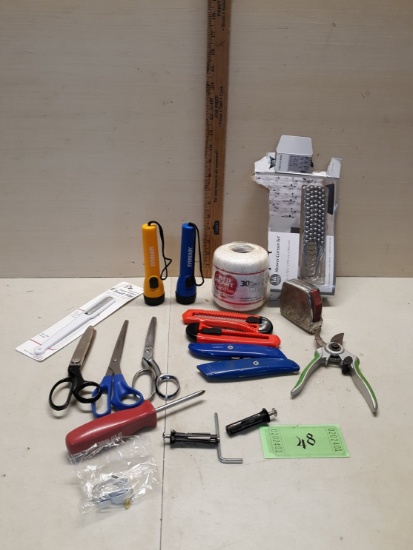 Misc Lot, Scissors, Box Cutters, Flash Lights and more