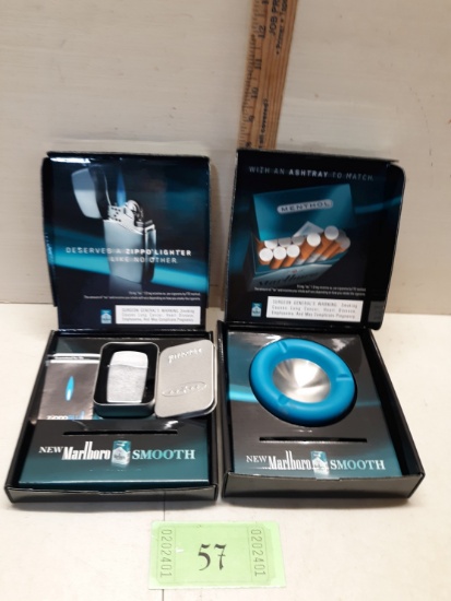 Marlboro Smooth Menthol Ash Tray, Zippo Blu Lighter