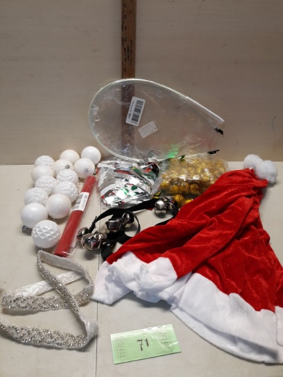 Christmas Lot, plastic ball ornaments, Bells and more