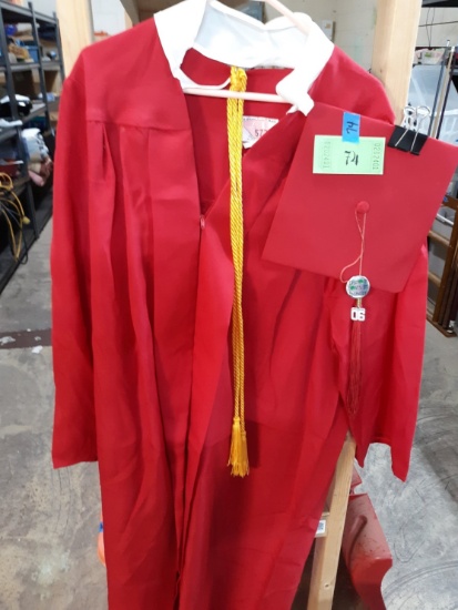 Red Graduation Gown with Gold Tassel and Hat, Size 5'10-6'