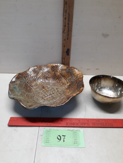Silver Plated Bowl, Handmade Ceramic Bowl w/Texture Design