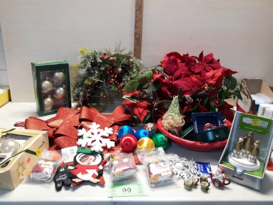Christmas Décor Lot, Bows, ornaments, Swag and more
