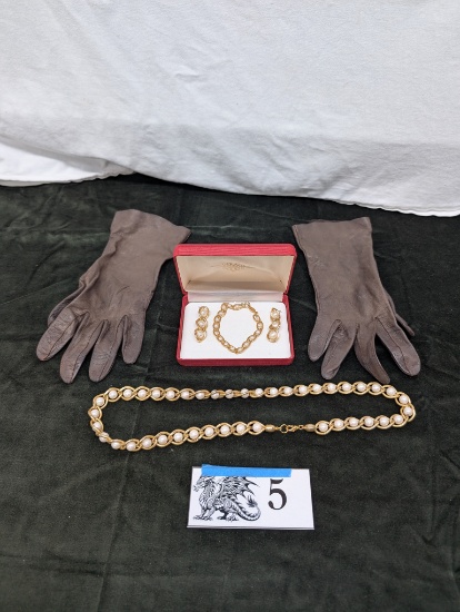 Costume Jewelry Set, Leather Gloves