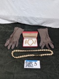 Costume Jewelry Set, Leather Gloves