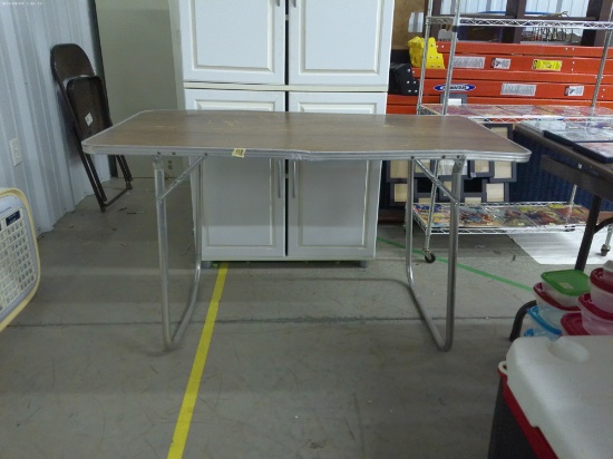 folding table, vintage light weight metal and wood design 4ft long and 28in tall