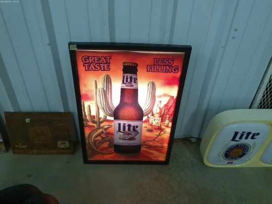 beer sign, miller lite vintage sign tested 32in tall and 22in wide