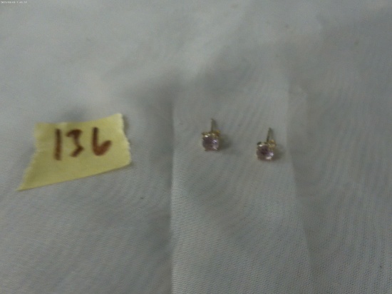 sterling stud earrings, matched pair with large purple stones