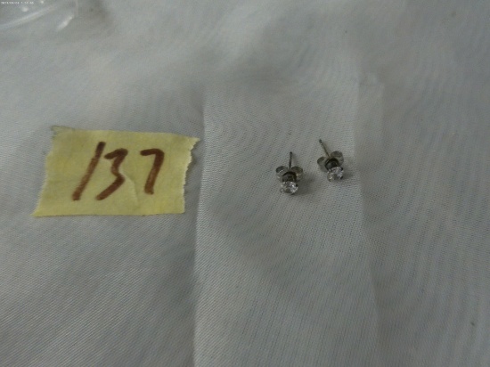 sterling stud earrings, matched pair with large clear stones
