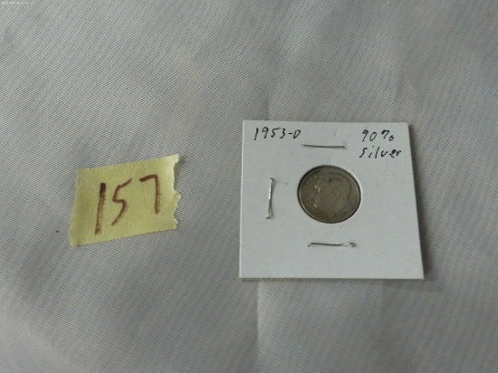 1950s FDR dime, 1953-D silver in card