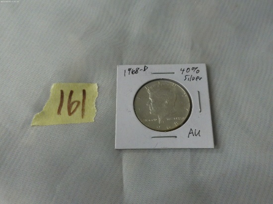 kennedy silver half dollar, 1968-D in card AU grade