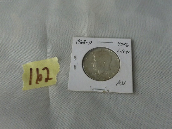 kennedy silver half dollar, 1968-D in card AU grade