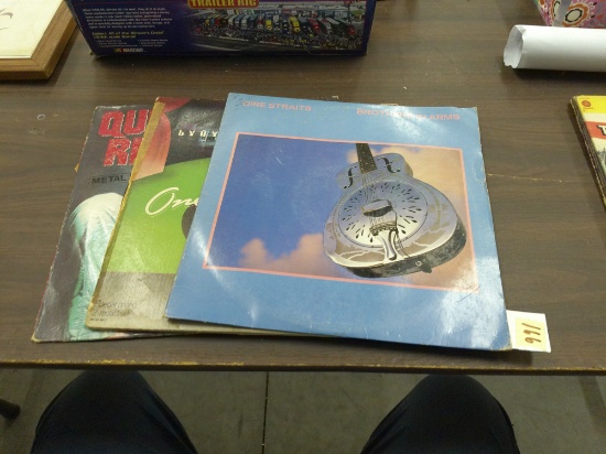 vintage records, lot of 3 classic rock records from the dire straits, lynyrd skynyrd, and quiet riot