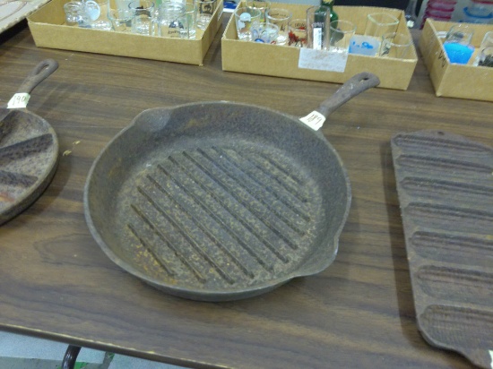 cast iron, wagners 1891 usa grill skillet 11in across