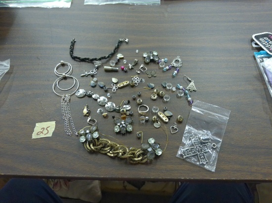 crafting jewelry, various mixed pieces of jewelry some in need of repair