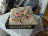 needlepoint throw pillow, vintage with floral design by steinwinder enterprises, inc. 15in sq