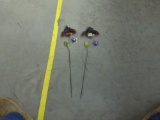 ladybug garden stakes, two hand painted metal with glass wings 21in long