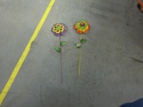 metal flower garden stakes, two hand painted 20in long