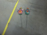 metal birdhouse garden stakes, two one with a butterfly and one with a dragonfly 20in long both hand