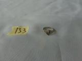 sterling ring, size 5.75 with two green and purple heart stones 2.0g